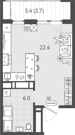 Планировка 1-комн 31,1 м²