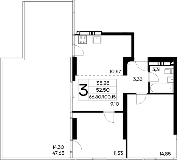 Планировка 3-комн 100,15, 100,68 м²