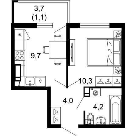 Планировка 1-комн 29,3 м²