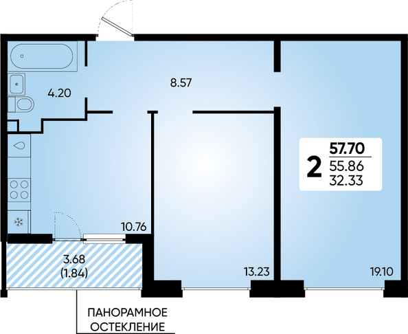 Планировка 2-комн 57,7 м²