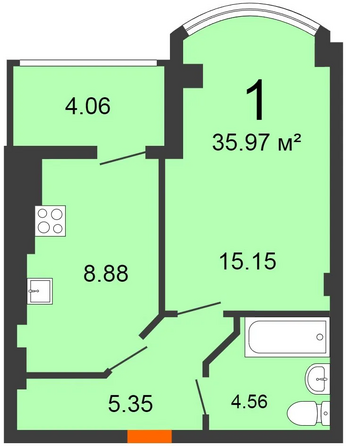 Планировка 1-комн 35,97 м²