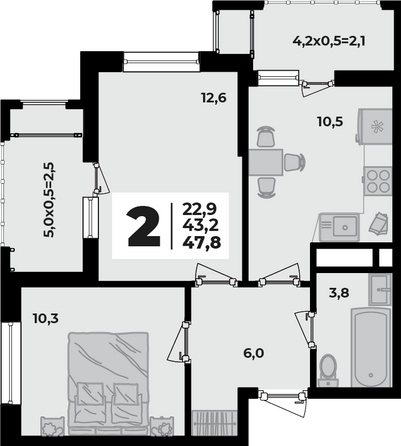 Планировка 2-комн 47,8 м²