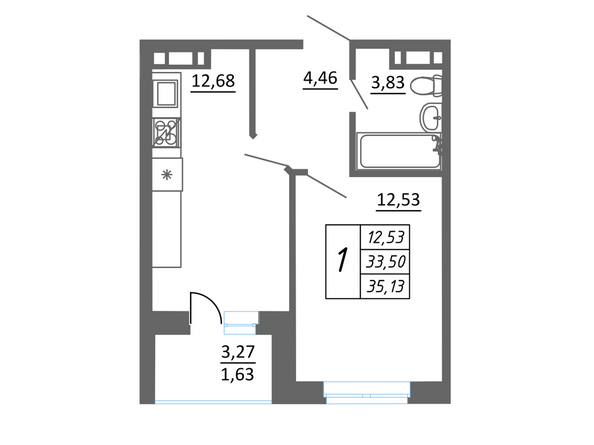 Планировка 1-комн 35,13 м²