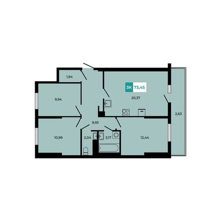 Планировка 3-комн 73,45 м²