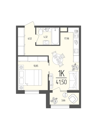 Планировка 1-комн 41,5 м²