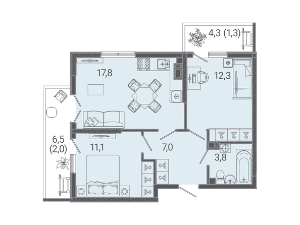 Планировка 2-комн 55,3 м²