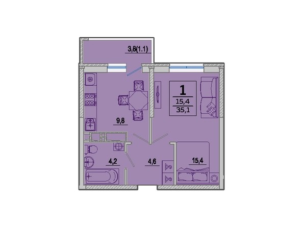 Планировка 1-комн 35,1 м²