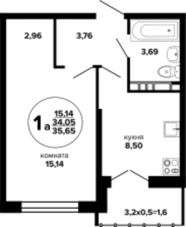 Планировка 1-комн 35,65 м²