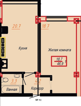 Планировка 1-комн 46,9 м²