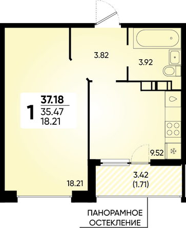 Планировка 1-комн 37,18 м²