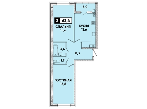 Планировка 2-комн 62,4 м²