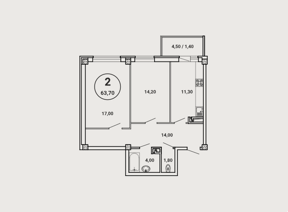 Планировка 2-комн 63,7 м²