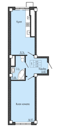 Планировка 1-комн 44,85 м²