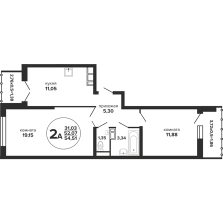 Планировка 2-комн 54,51 м²