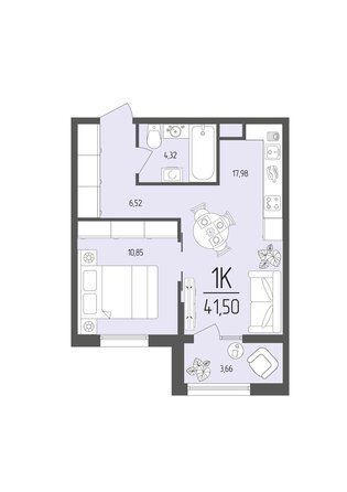 Планировка 1-комн 41,5 м²