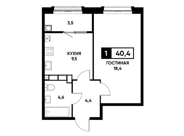 Планировка 1-комн 40,4 м²