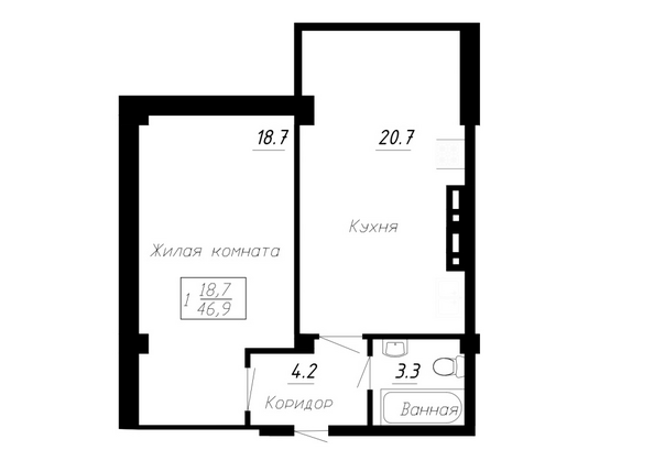 Планировка 1-комн 46,9 м²