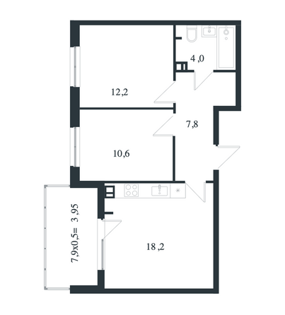 Планировка 2-комн 56,75 м²