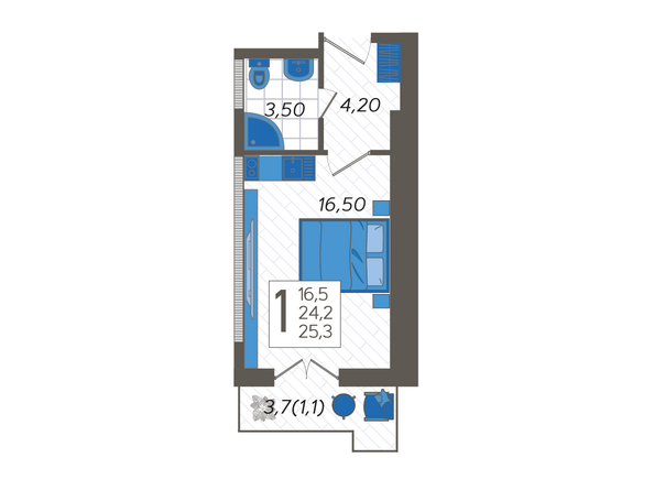 Планировка Студия 25,3 м²