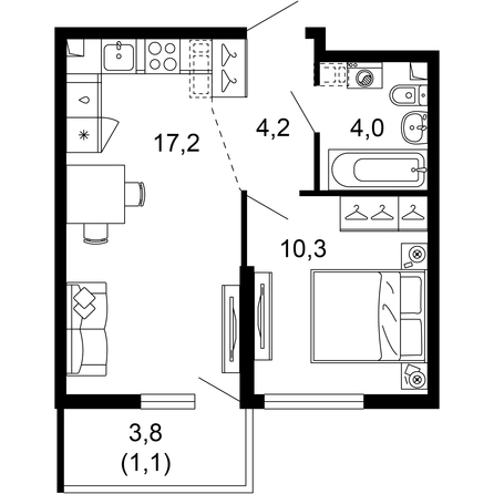 Планировка 1-комн 36,8 м²