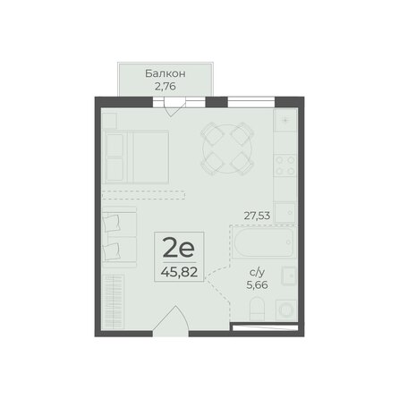 Планировка 2-комн 45,82 м²