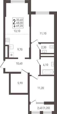 Планировка 2-комн 69,2 м²