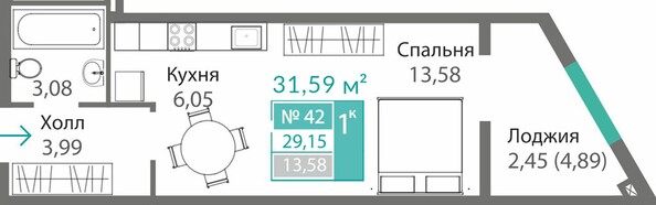 Планировка 1-комн 29,15 м²