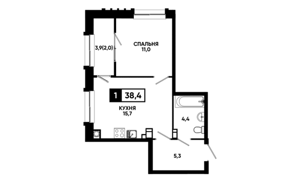 Планировка 1-комн 38,4 м²