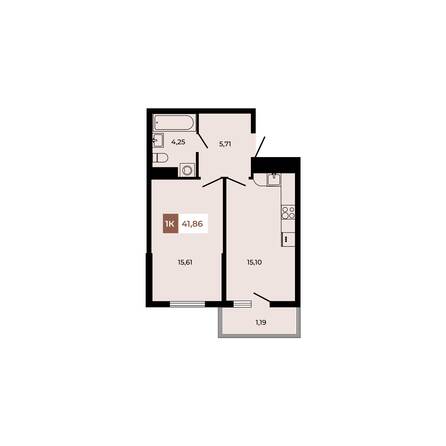 Планировка 1-комн 41,86 м²