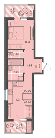 Планировка 1-комн 41,2 - 42,5 м²