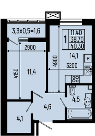 Планировка 1-комн 40,3 м²
