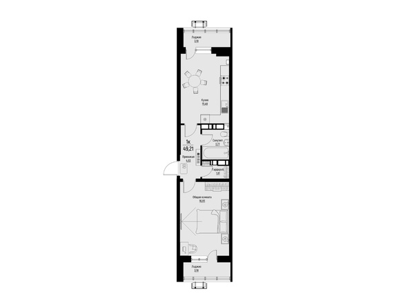 Планировка 1-комн 49,21 м²