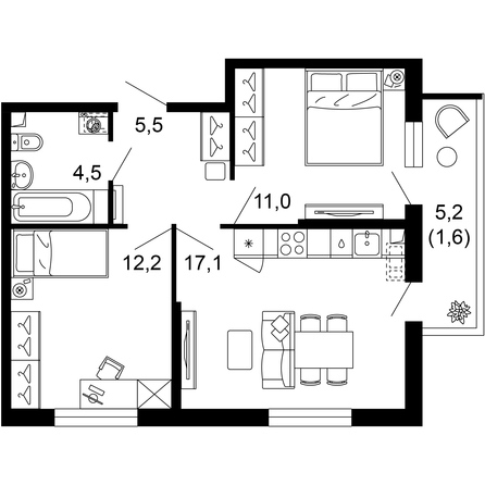 Планировка 2-комн 51,9 м²