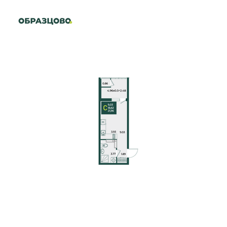 Планировка Студия 21,96 м²