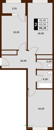 Планировка 2-комн 65,35 м²