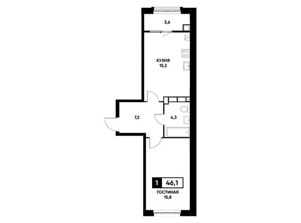 Планировка 1-комн 46,1 м²