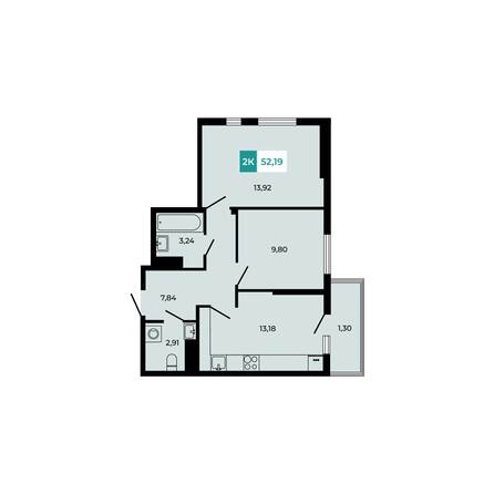 Планировка 2-комн 52,19 м²