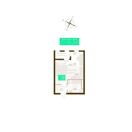Планировка Студия 29,6, 30,1 м²