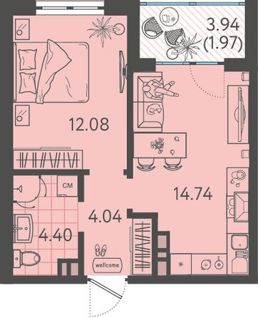 Планировка 1-комн 37,23 м²