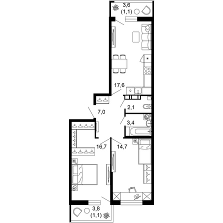 Планировка 2-комн 63,7 м²