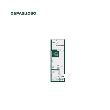 Планировка Студия 21,96 м²