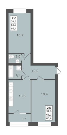 Планировка 2-комн 66,4 м²