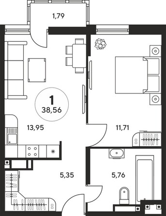 Планировка 1-комн 30,21 м²