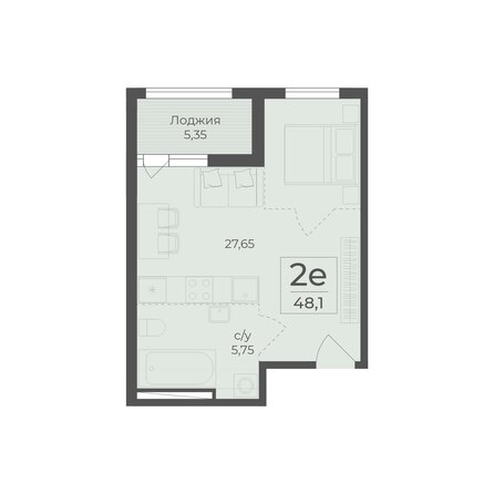 Планировка 2-комн 48,1 м²