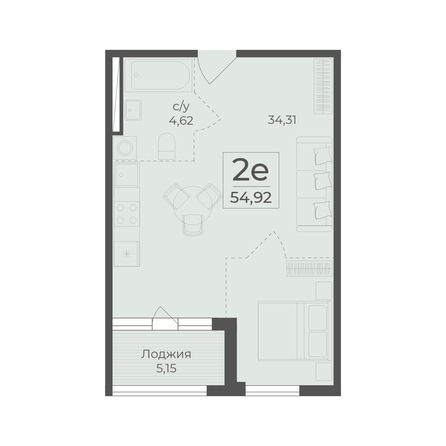 Планировка 2-комн 54,92 м²