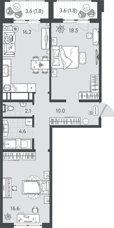 Планировка 2-комн 71,6 м²