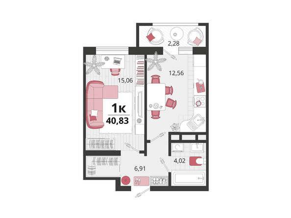 Планировка 1-комн 40,83 м²