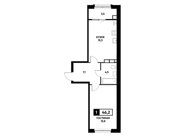 Планировка 1-комн 46,2 м²