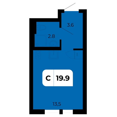 Планировка Студия 19,9 м²