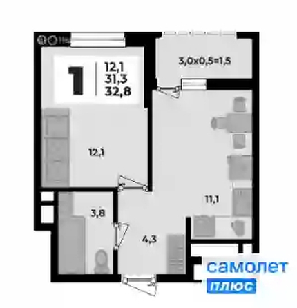 
   Продам 1-комнатную, 32.8 м², Родной дом 2, литера 1

. Фото 8.